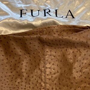 Furla Brown Ostrich-Embossed Leather Satchel